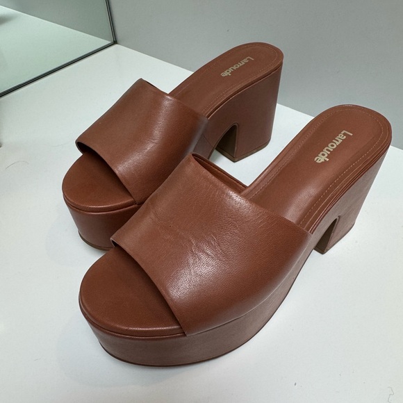 Larroude Brown Leather Platform Mules - Picture 4 of 6